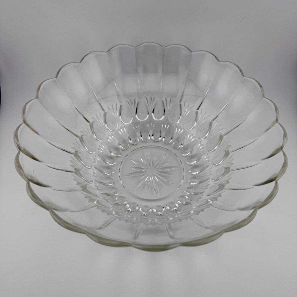 Vintage Style Clear Pressed Glass Scalloped Serving Bowl 8.25” Decorative Dining